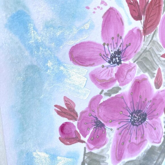 Art Original Sakura on a Trunk Flower Watercolor Painting 11x14in Matted - Picture 10 of 13